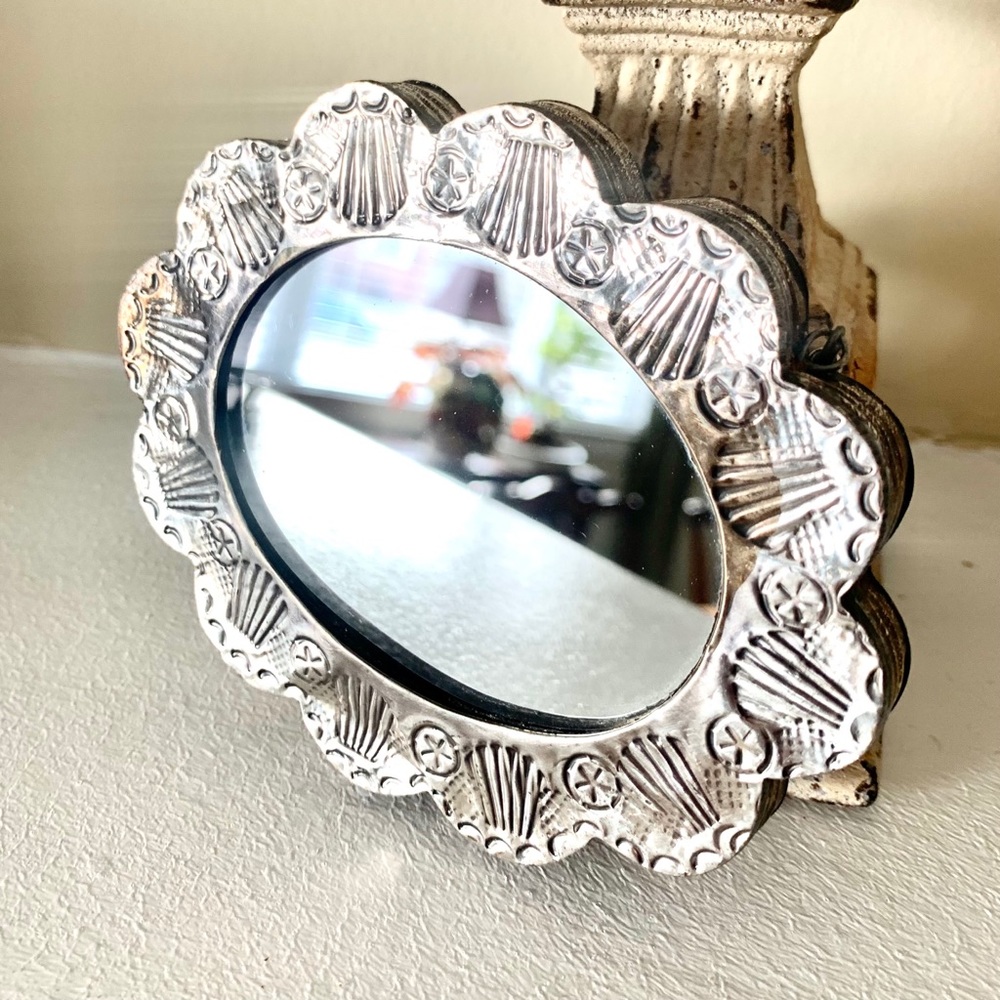 Antique Silver Turkish Mirror with Chain